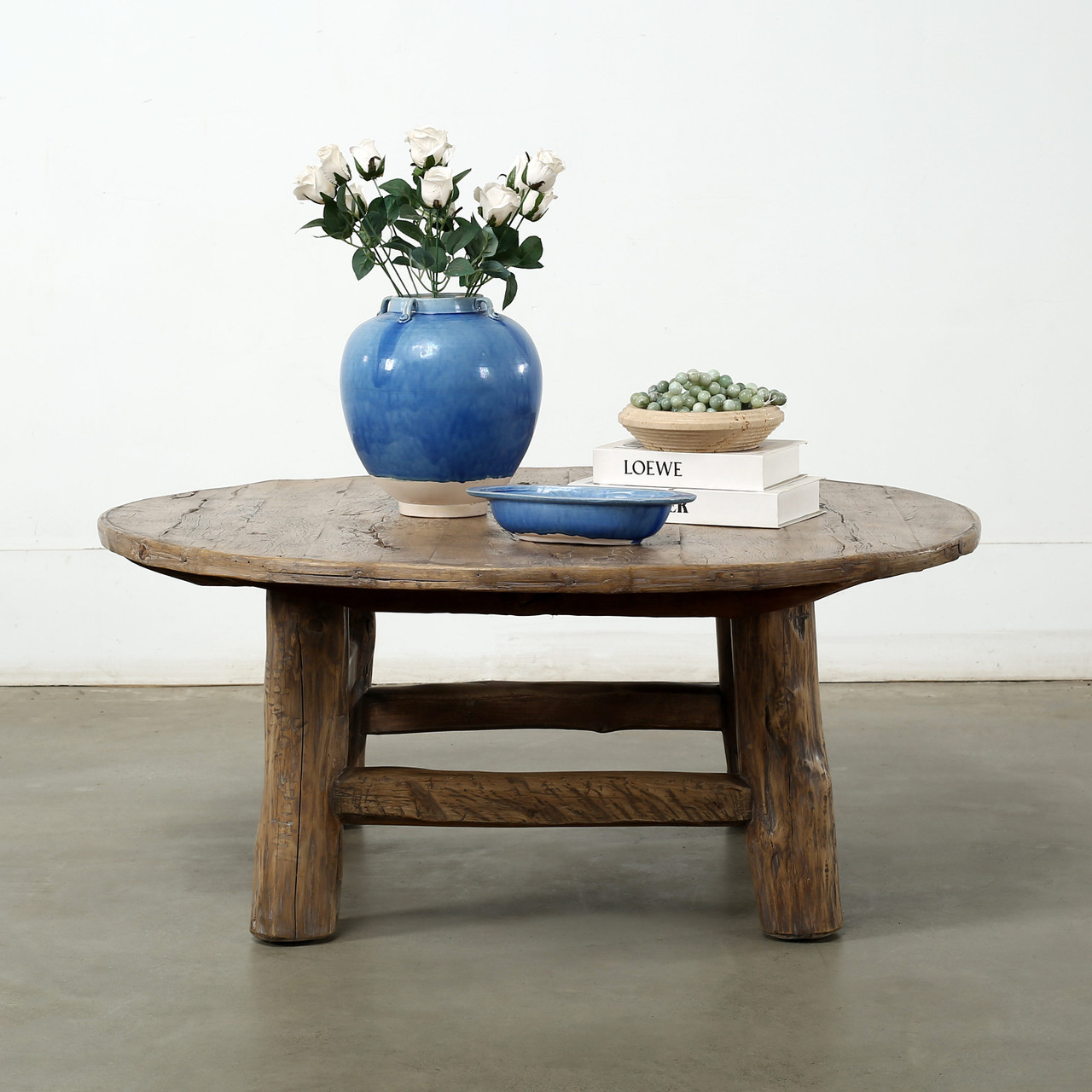 Approx. 42 Inches Round Vintage Rustic Coffee Table Weathered Natural