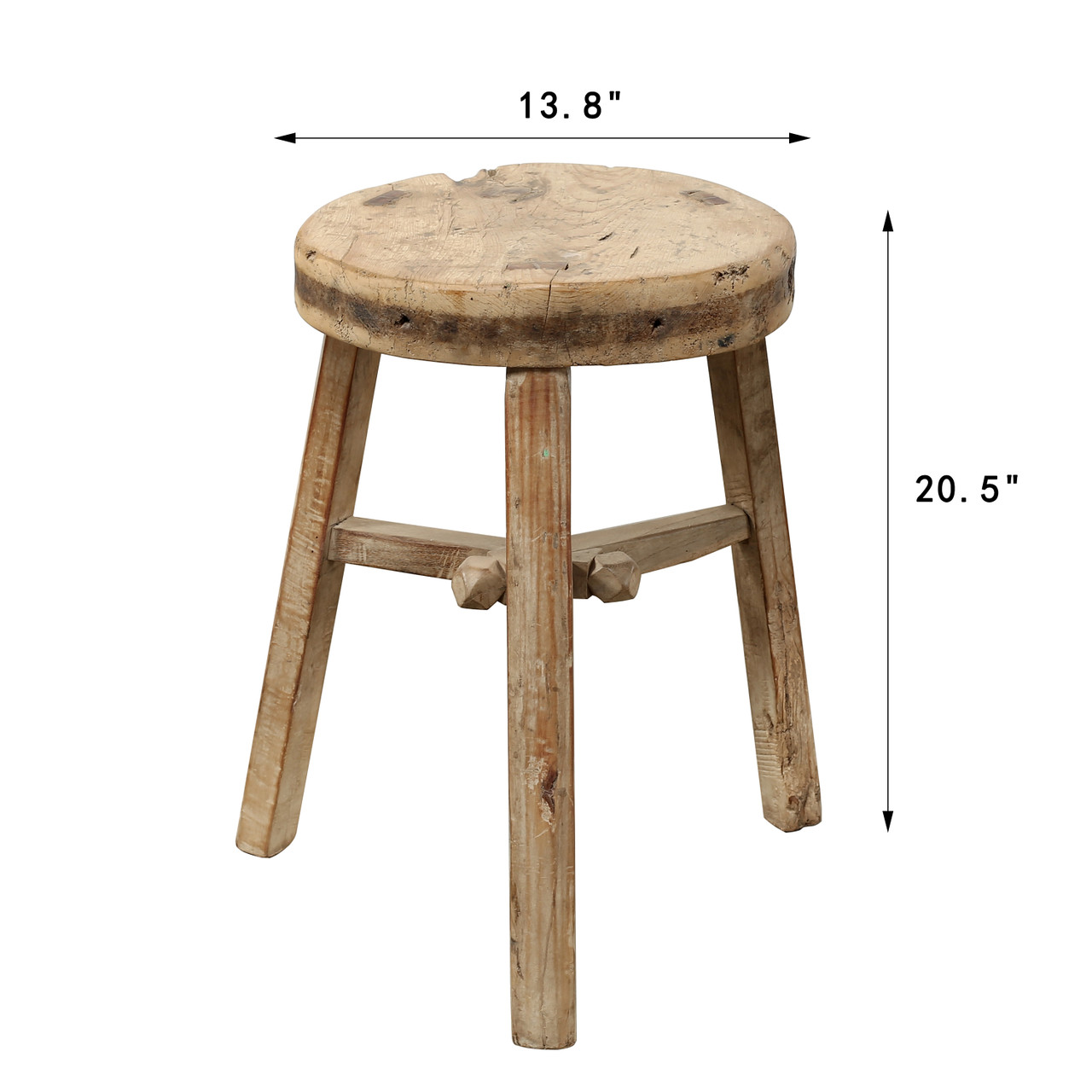 Approx. 13.8 Inches Round Vintage Table Rustic Thick Top Weathered Natural